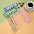 Eco-Friendly Wheat Straw Cutlery Reusable Chopstick Fork Knife Spoon Tableware Set 4Pcs/Set Portable Utensils With Box Healthy