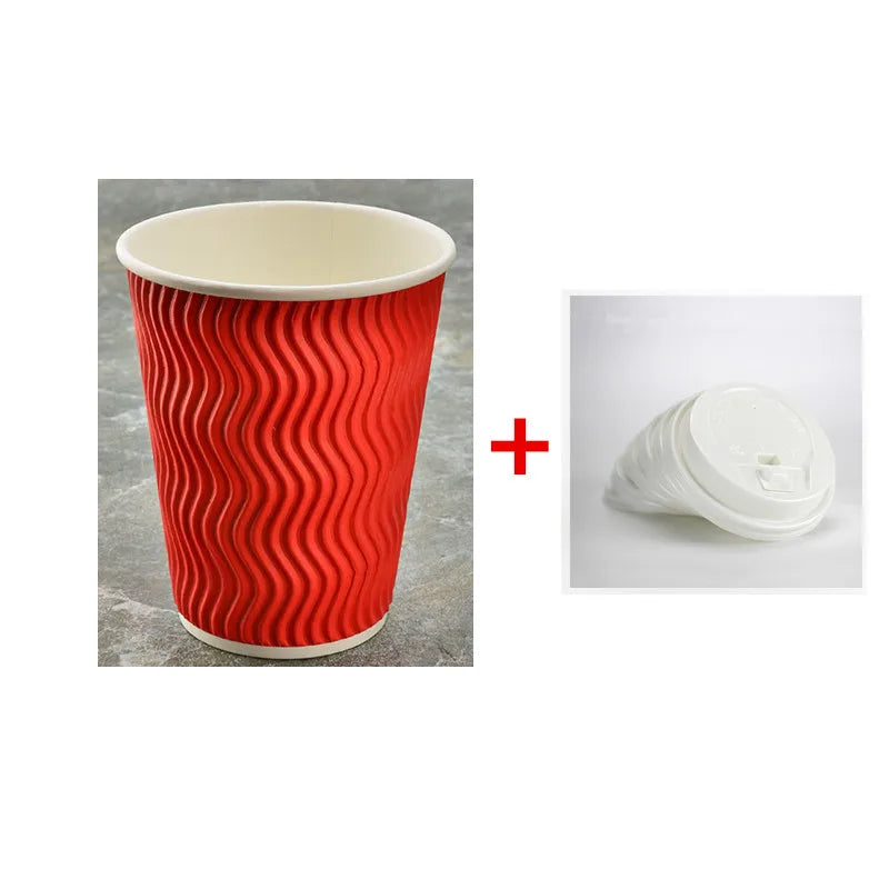 50pcs High Quality Thicken Double Layer Hot Drink Paper Cups 8oz/12oz/16oz Party Birthday Favor Disposable Coffee Cup with Cover