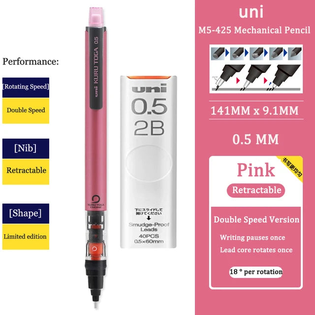 UNI KURUTOGA Mechanical Pencil M5-452 Creative Writing Continuous Sketch 0.5mm Lead Automatic Rotating Mechanical Pencil