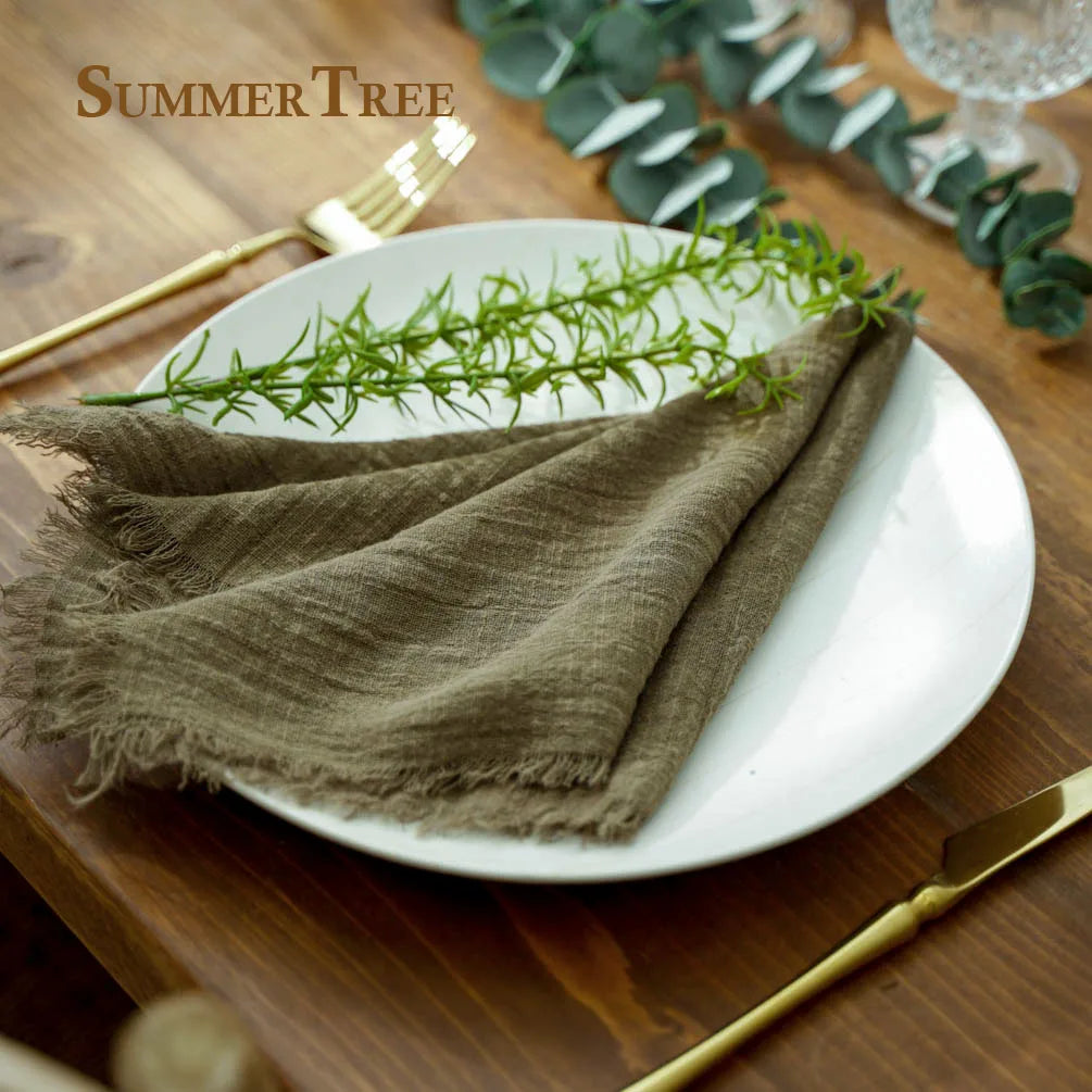 12pcs Retro Napkins 42x42cm Rustic Table Decoration Cotton Gauze Hanky Tea Towel Dining Place Mats Wedding Party Supply