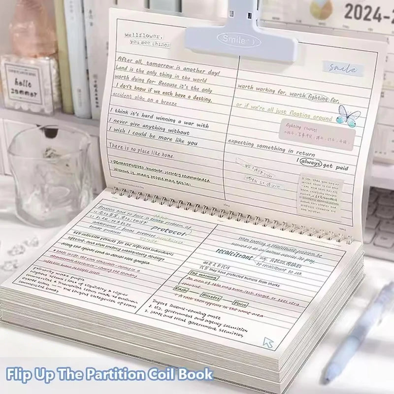 60 Sheets/120 Pages Coil Notebook Notepad Grid/Horizontal Lines Partition Design B5 Notebooks Office School Stationery Supplies