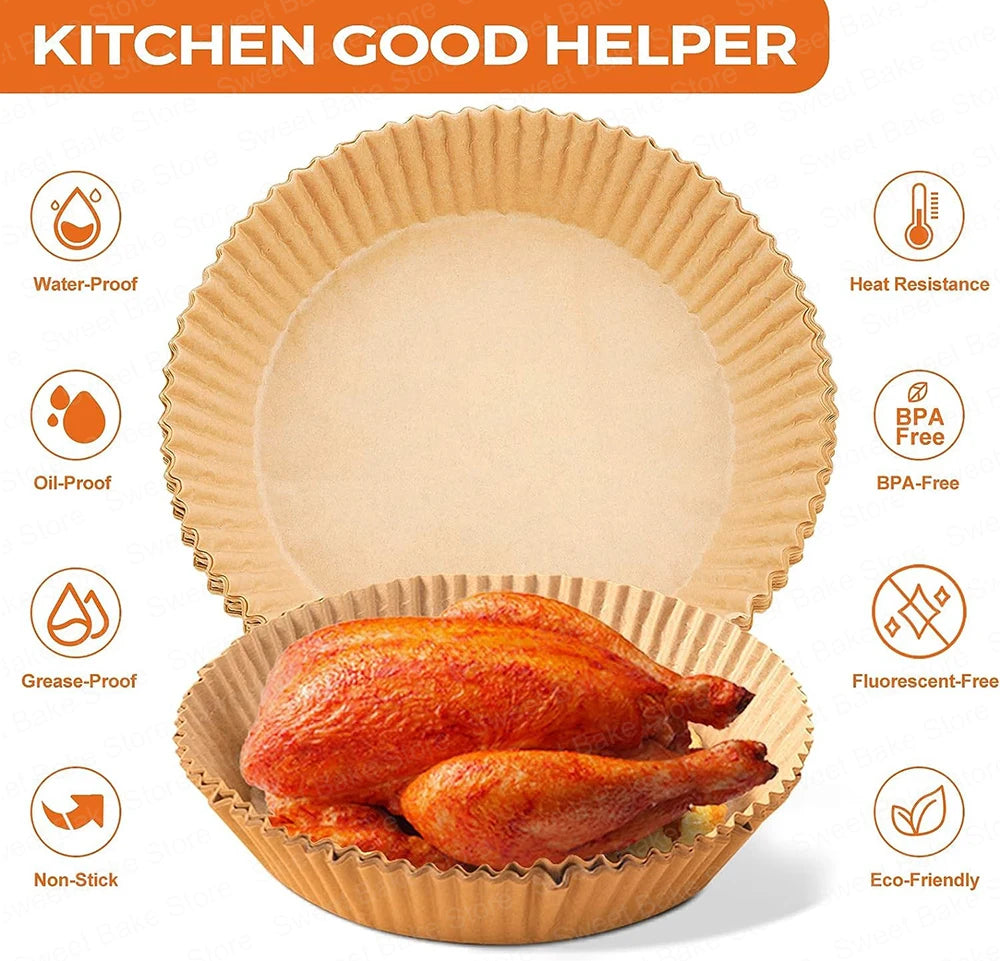 16/20/23CM Round Air Fryer Disposable Baking Paper Liners Non-Stick Oil-proof Parchment Paper Mat For 3-12QT Steamer Container