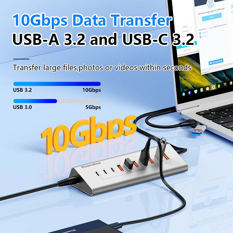 Blueendless Aluminium 10Gbps USB3.2 Gen2 4/10port HUB Docking Station USB-C USB-A Type C Splitter Adapter for PC Laptop macbook