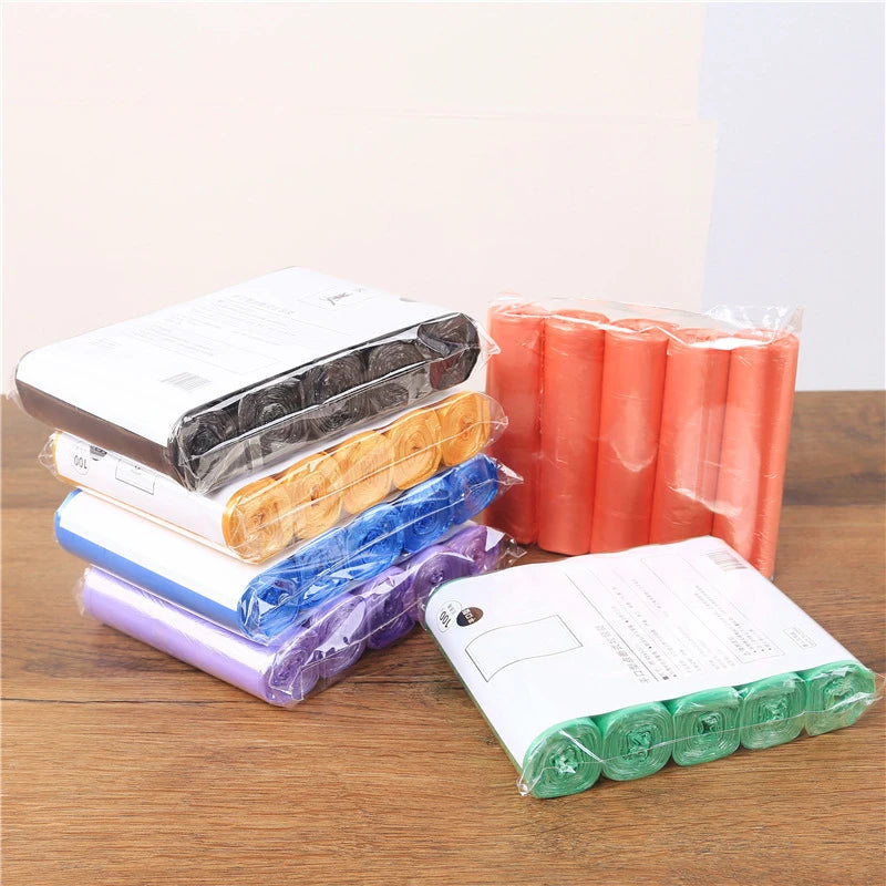 5 Rolls Flat Top Plastic Garbage Bags Pre-cut Disposable Color Trash Bags Household Waste Bin Liners For Kitchen Bathroom Office