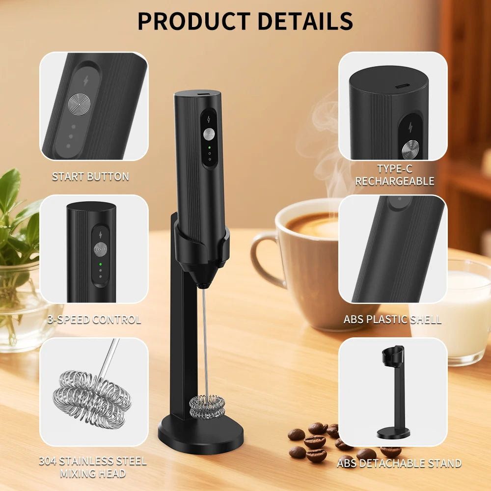 Handheld Electric Milk Frother Stainless Steel Foam Maker for Coffee Cappuccino Latte Hot or Cold Milk Drink Mixer Kitchen Tool