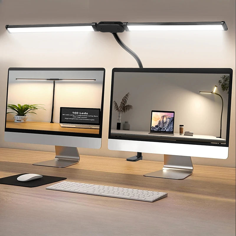 Double Head Desk Lamp Clip-on LED 3 Modes Brightness Adjustable USB Adapter Suitable for Reading Studying Piano Monitors Office
