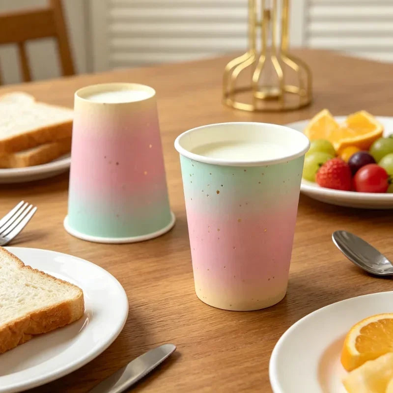 10/20/30PCS Rainbow Gradient Disposable Paper Cups Suitable for Birthday Wedding Baby Shower  Dessert Milkshake Cold Drink Cup