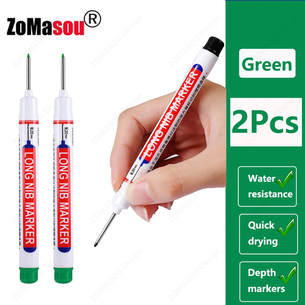 1-90Pcs Waterproof White Long Head Markers Pen 2cm Woodworking Deep Hole Marker Pens Metal Carpenter Black/Red/Blue/Green Ink