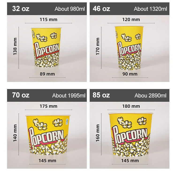 50Pcs 32/46oz Disposable Single Wall Coated Paper Popcorn Bucket Cup Food Grade Greaseproof Cinema Containers Movie Night Party