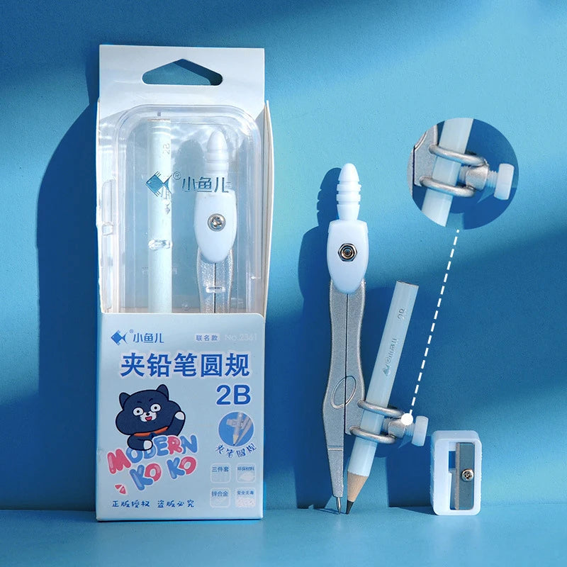 Metal Zinc Alloy Compasses Set,2B Pencil,Drawing Gauge,Removable Pencil,With Sharpener,Student Products 2218