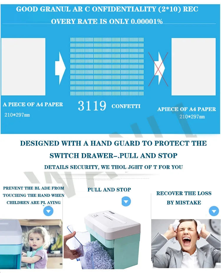 1PC Electric Paper Shredder Electric File Shredder 24v Small Office Household Paper Shredder Granular
