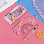 Disney Princess Ruler Set, Animated Merchandise with Cartoon Printed Transparent Acrylic Student Ruler Kit