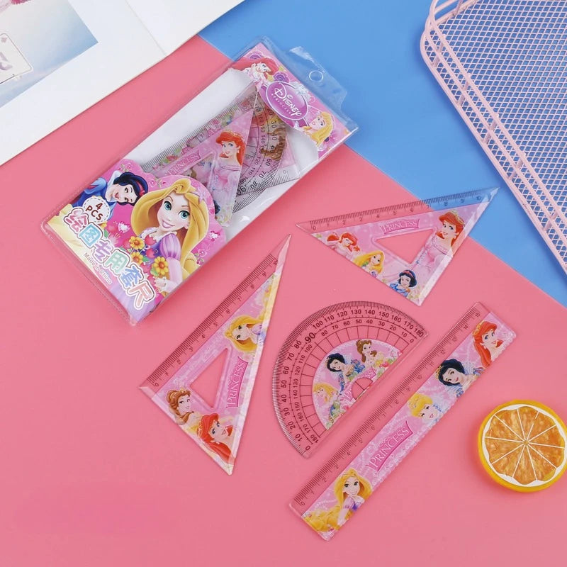 Disney Princess Ruler Set, Animated Merchandise with Cartoon Printed Transparent Acrylic Student Ruler Kit