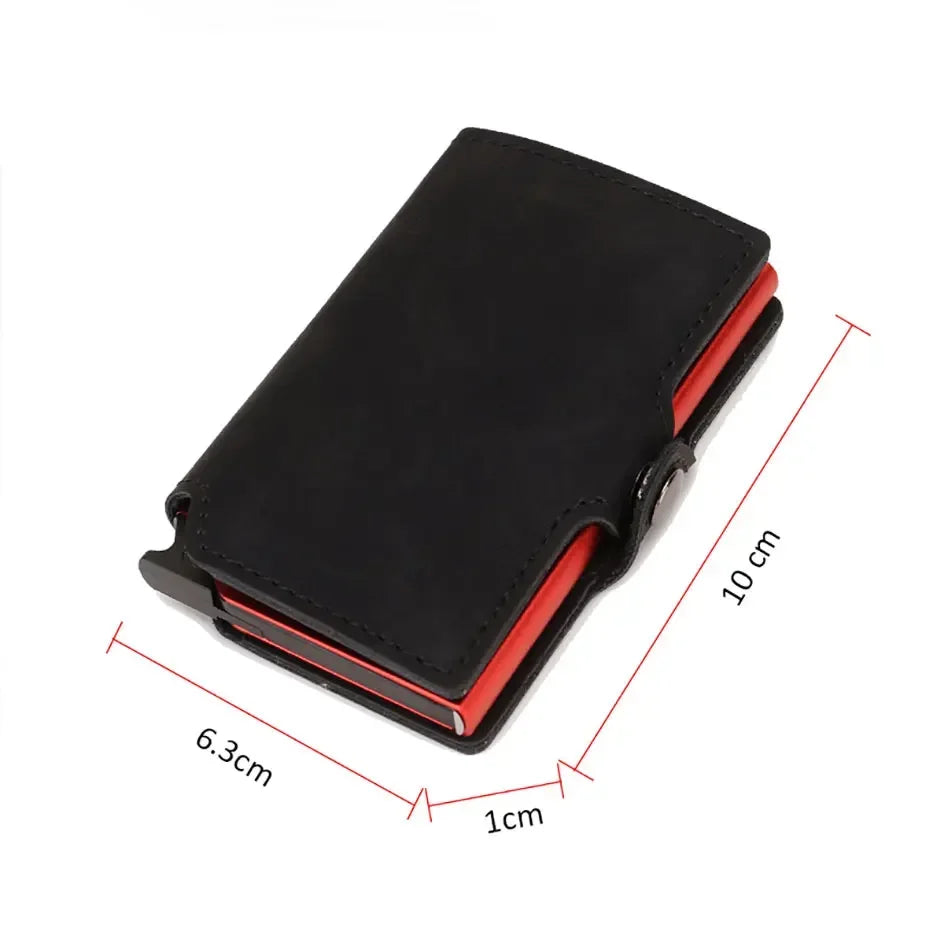 Rfid Credit Card Holder Luxury Split Leather Wallet Men Metal Slim Thin  Minimalist Wallet Bank Cardholder Case Travel Wallet