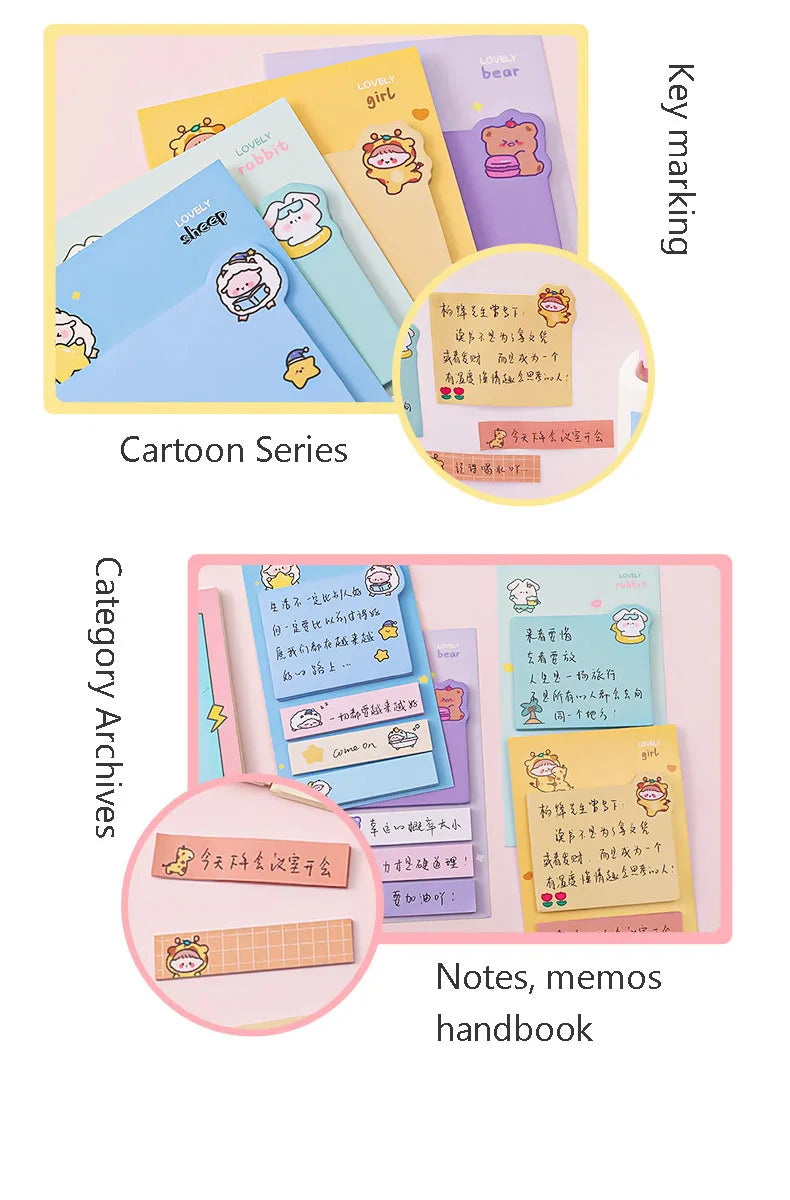 Cartoon Sticky Notes kawaii Cute Memo Pad Portable Index Label Stickers Notes School Stationery Supplies