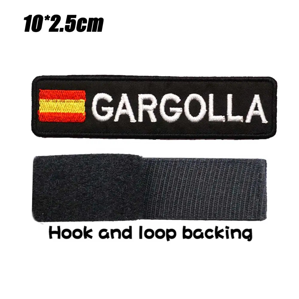 Custom Spain Name Tags Army Blood Number ID Embroidered Patches with Iron on Hook Backing