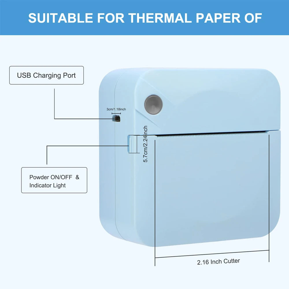 Mini Portable Printer Thermal Printing Sticker Wireless Inkless Mini Pocket Printer Self-adhesive Label Printer Photo Printer