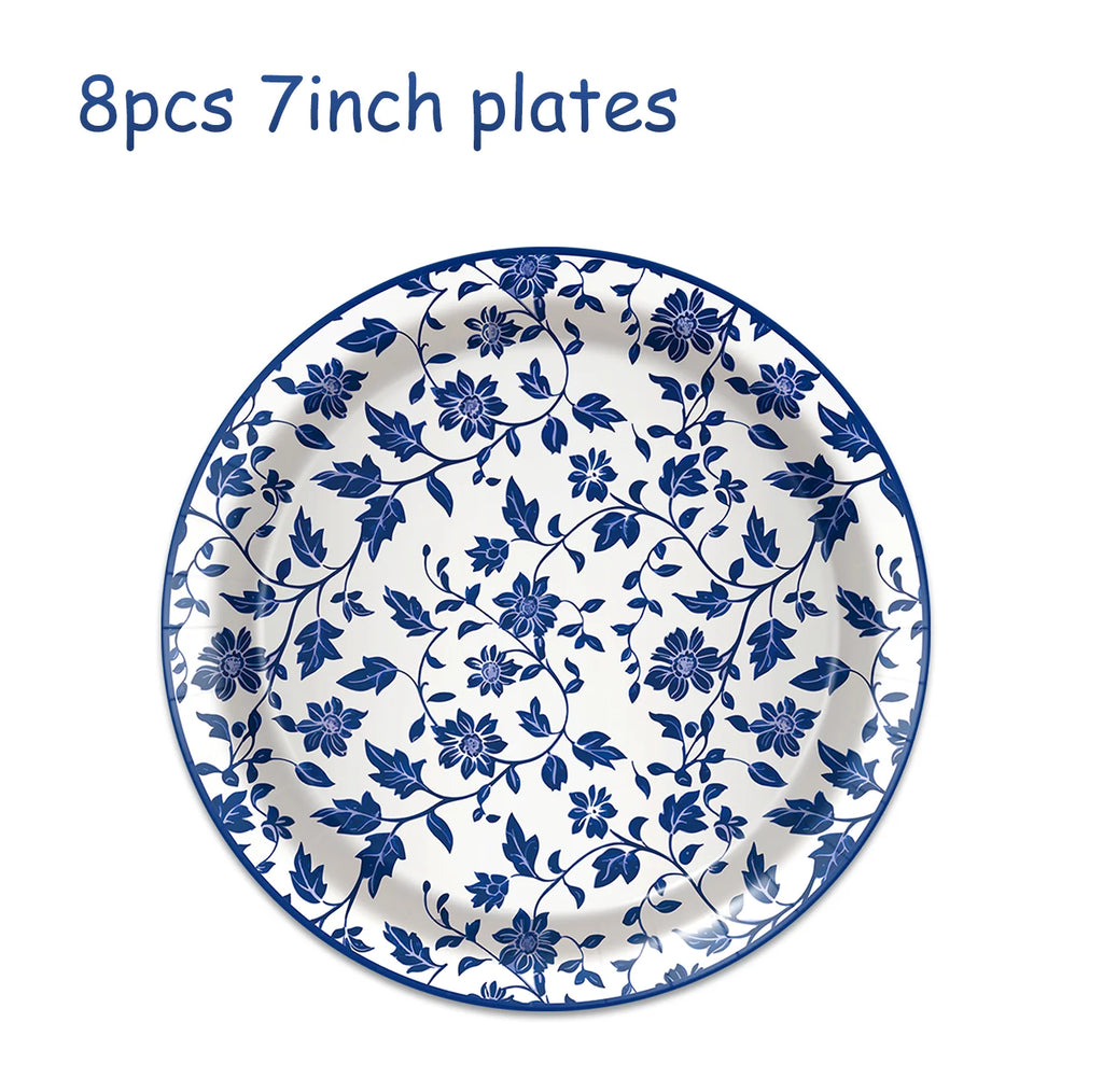 Blue and White Porcelain Paper Plates Napkins,Tableware For Birthday Decoration Wedding Decoration,Table Decor Party Supplies
