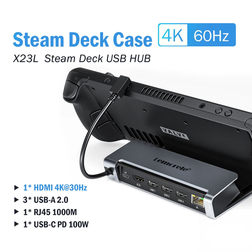 Lemorele X23L 6 IN 1 USB C Docking Station for Steam Deck 4K HDMI RJ45 1000M PD 100W Dock Switch for Projector PC TV USB C HUB