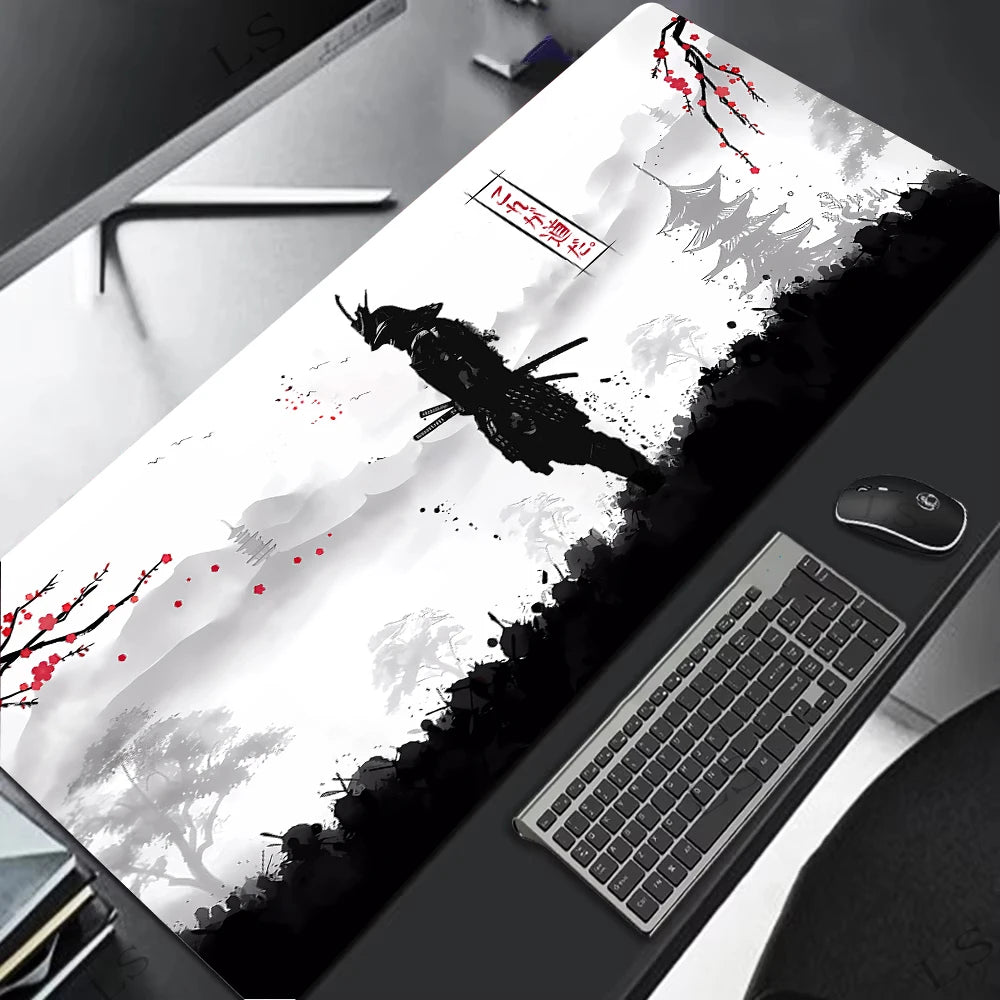 Samurai Warrior MousePad Gamer Computer Accessories Keyboard Table Mat Black Mouse pad Company Gaming Laptop Desk Accessory Pc