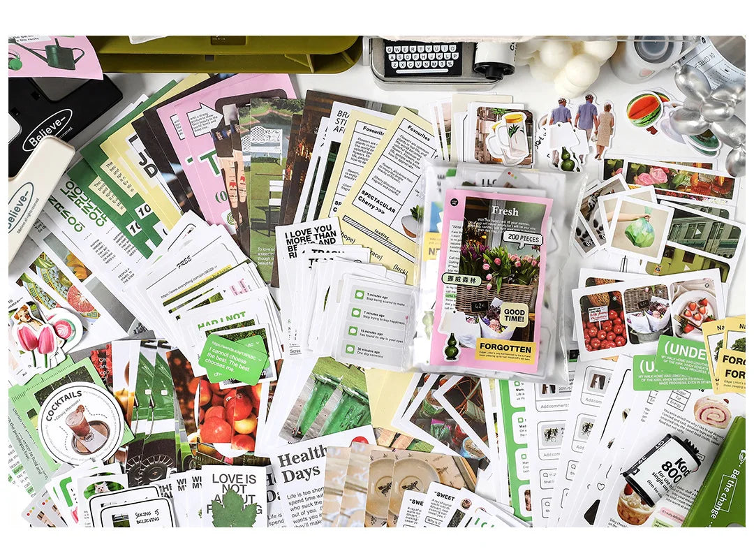 200 pcs Korean Decoration Material Paper pack Collage Junk Journal Material DIY Scrapbook Diary Album Lable Stationery