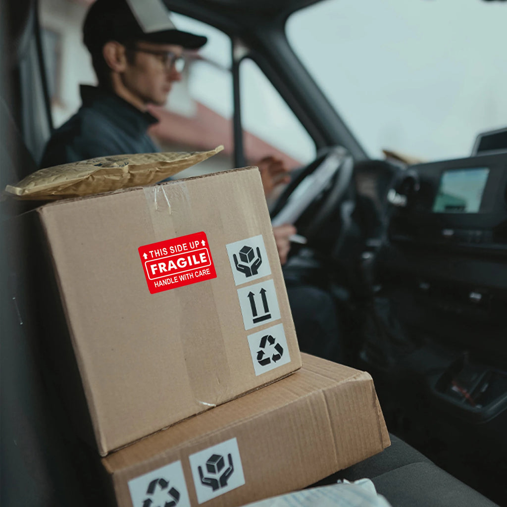 300 Sheets Per Roll/2*3In. Fragile on This Side, Handle with Care. Red Warning Stickers. Warning Box Packaging. Shipping Adhesive Labels. Shipping Warning Label Stickers, Handle with Care Label Stickers