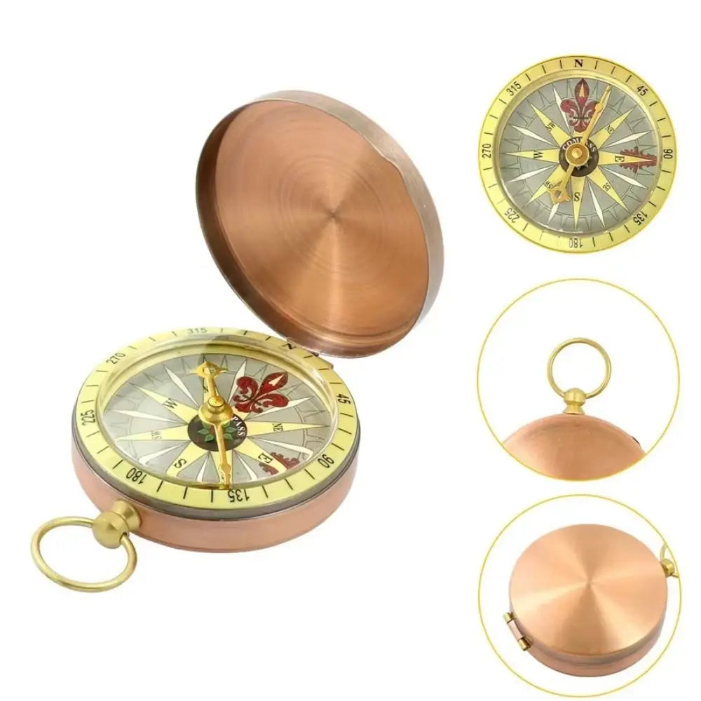 Brass Material Portable Pocket Compass Copper Gold Color Outdoor Compass Retro Style Luminous Display Camping Compass