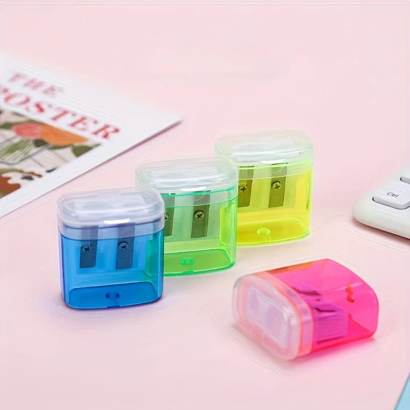 12pcs Pencil Sharpener, Large Barrel with Transparent Lid, Double Barrel with Lid Plastic Pencil Sharpener