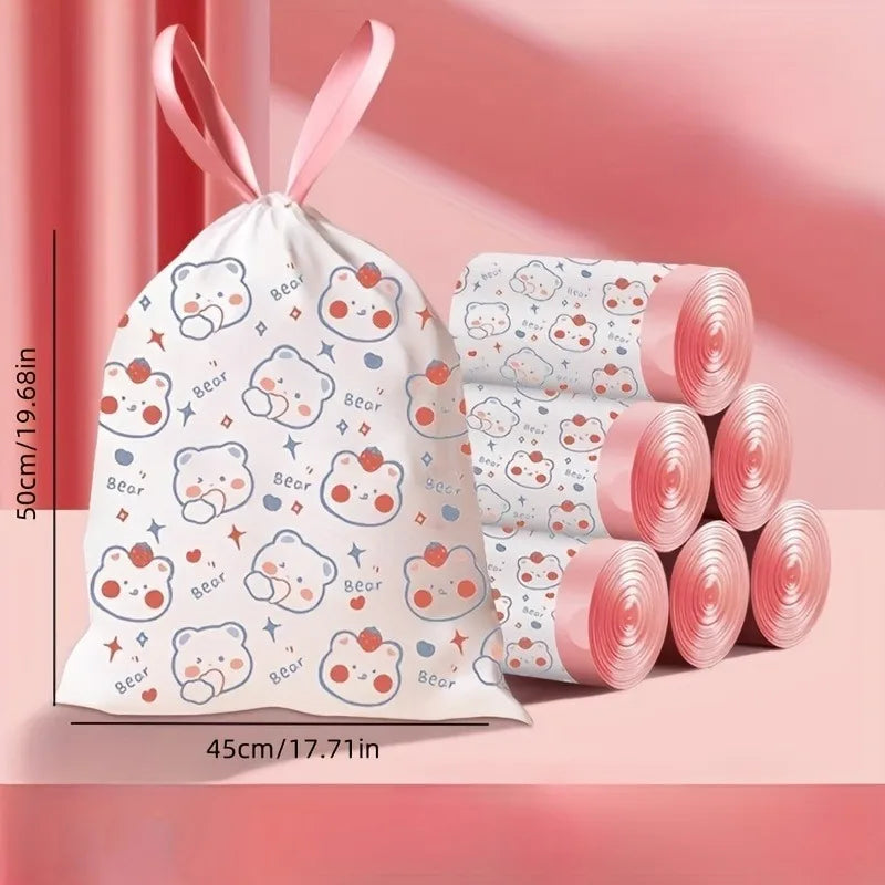 100-Count Drawstring Trash Bags – 19.7x17.7in Thick Unscented Liners for Kitchen, Bathroom & Office, Cute Printed Design