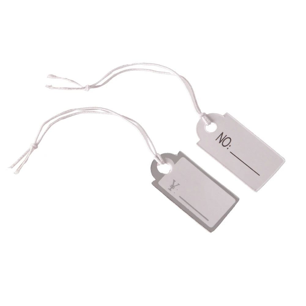 1000pcs Jewelry Strung Pricing Price Tags String Silver Merchandise Cloth Label Blank Tag White Card Paper Elastic Lanyard