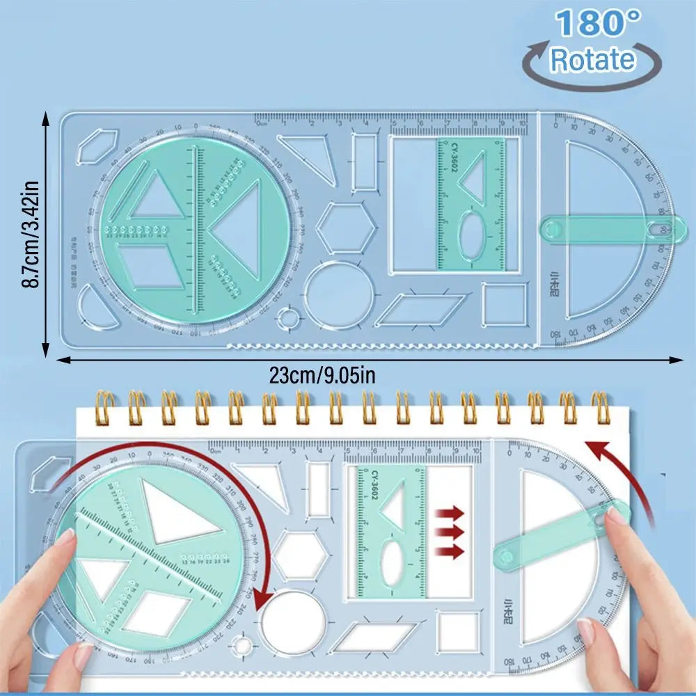 Rotary Multi-function Geometric Drawing Ruler Protractor Learning Measuring Tool Creative Stationery Gift School Office Supplies