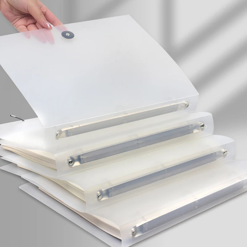 3Pcs Frosted Transparent A4 Loose Leaf Binder 3 Hole Punchless Snap Button File Folder Office School Document Storage Organizer