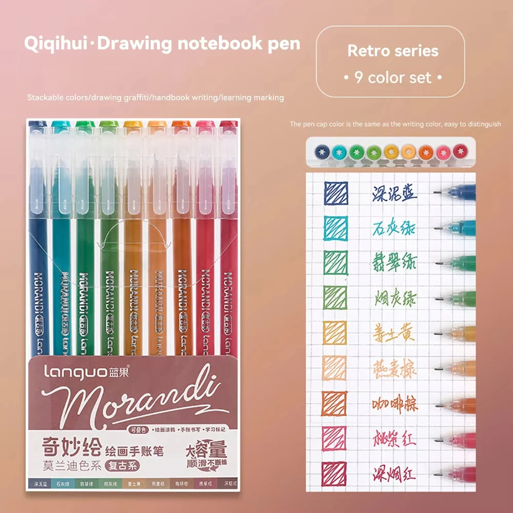 Languo 207/180/27/9 colors Multi-Color Handbook Pen 0.5mm Morandi Color Gel Pen Student Writing Painting Drawing Marker Pens Set