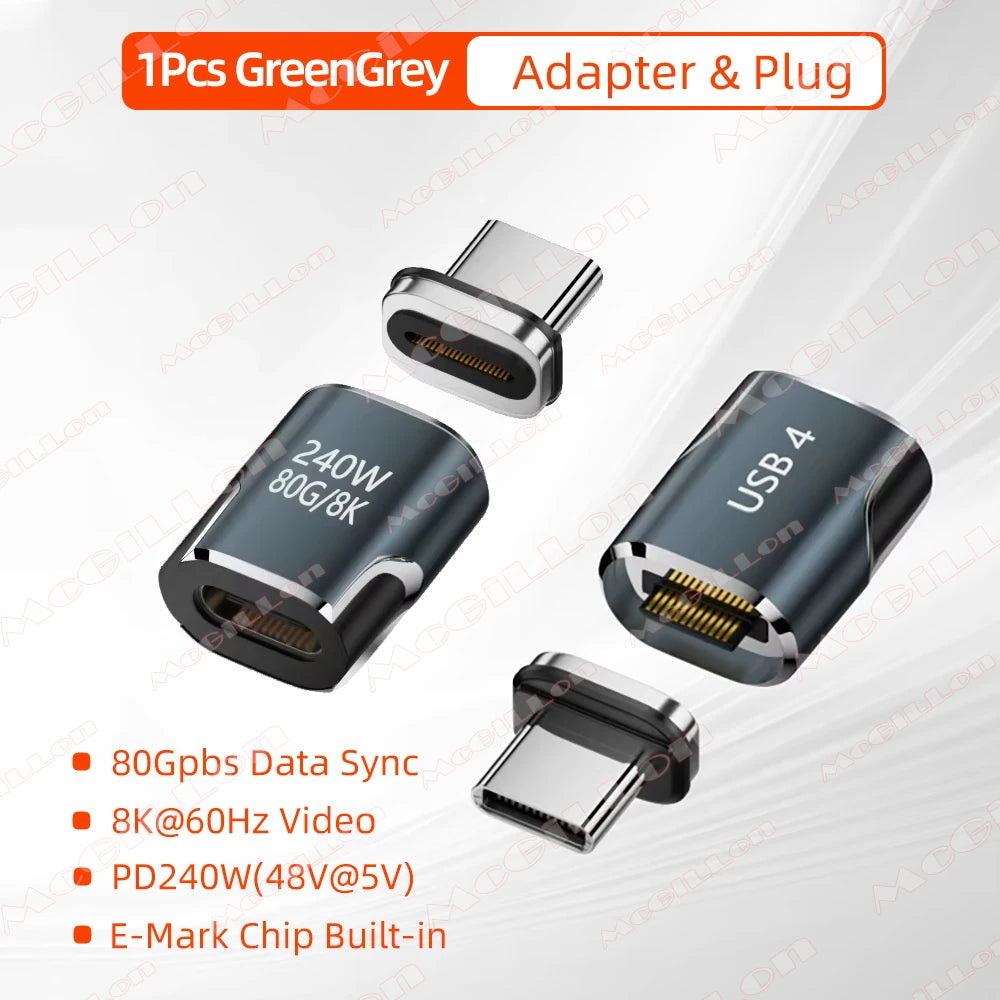 Mini USB4 80Gbps 240W Thunderbolt5/4 Magnetic Adapter USB C To Type C Fast Charge Magnet Converter Cable 8K@60Hz Type C Adapter