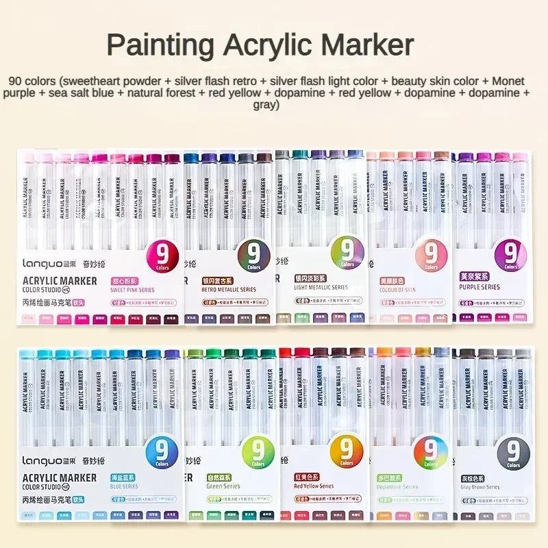 Languo 9/144 Colors Acrylic Paint Art Marker Pen DIY Painting Drawing Card Ceramic Stone Mug Glass Fabric Clothes Art Supplies