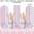 Butterfly Girls Birthday Party Disposable Tableware Fairy Pink Paper Plates Cups Napkin Tablecloth Birthday Party Decorations