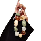 Small Fresh Mixed Color Grid Irregular Stone Mobile Phone Wrist Chain Phone Case Lanyard Creative XYu Keychain Hanging Universal