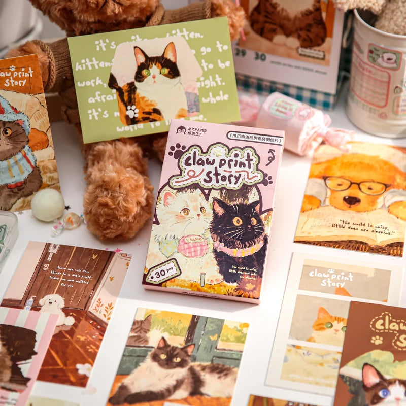 30sheets Kawaii Cartoon Animal Diary Illustration Commemorative Card Postcard Handmade Scrapbooking Material Card Paper