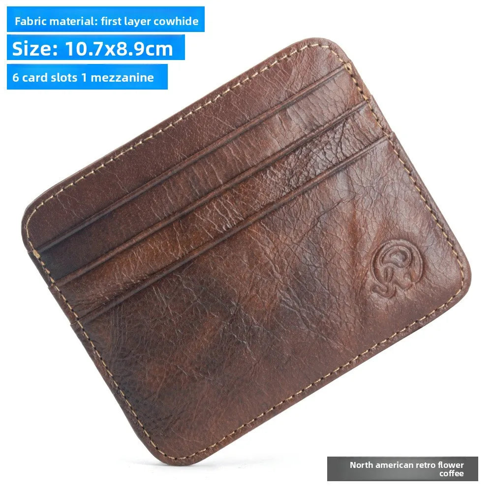 New Thin Genuine Leather Mini Wallet Slim Bank Credit Card Holder Men's Business Small ID Case for Man Purse 6 Slots Cardholder
