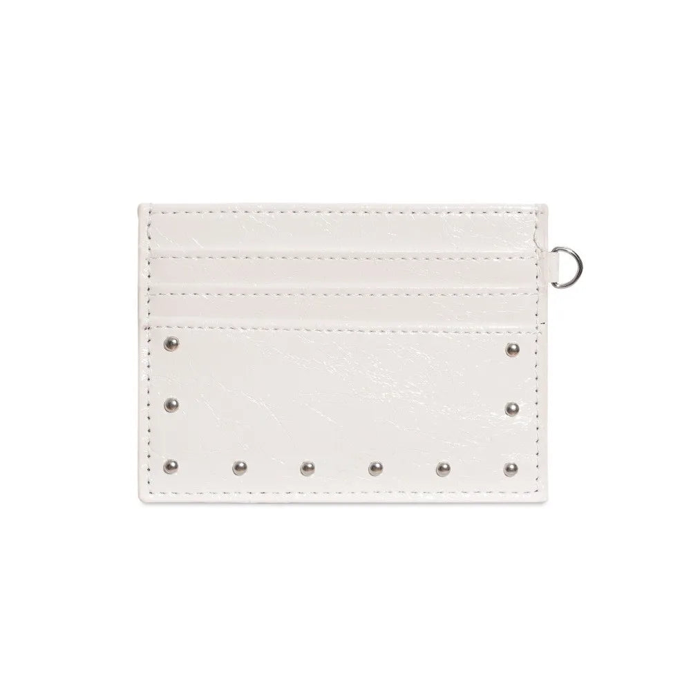 Compact Ultra Thin Cracked Leather Card Wallet Mini Size Multiple Slots Rivet Card Holder Solid Color PU Coin Purse Student