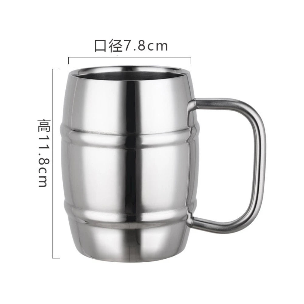 Double steel beer cup creative 304 stainless steel draft beer milk cup coffee milk tea cup children's drinking cup with handle