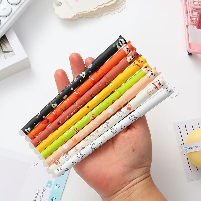 4/8pcs Colors Erasable Gel Pens with Erase Ink Cute Animal Pen Colours 0.5mm/0.7mm Tip Fine Ballpoint Pen for School Office Gift