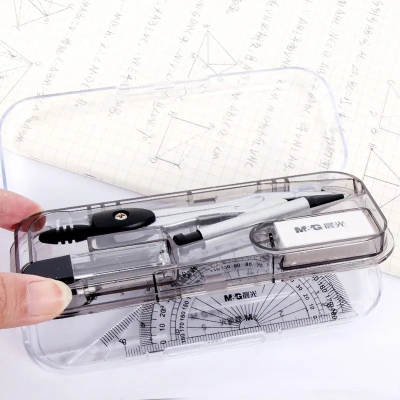 M&G Exam Ruler Set with Square Root Straight Ruler Protractor and Compass with Pen - Holding Design Refillable Type ACS90808