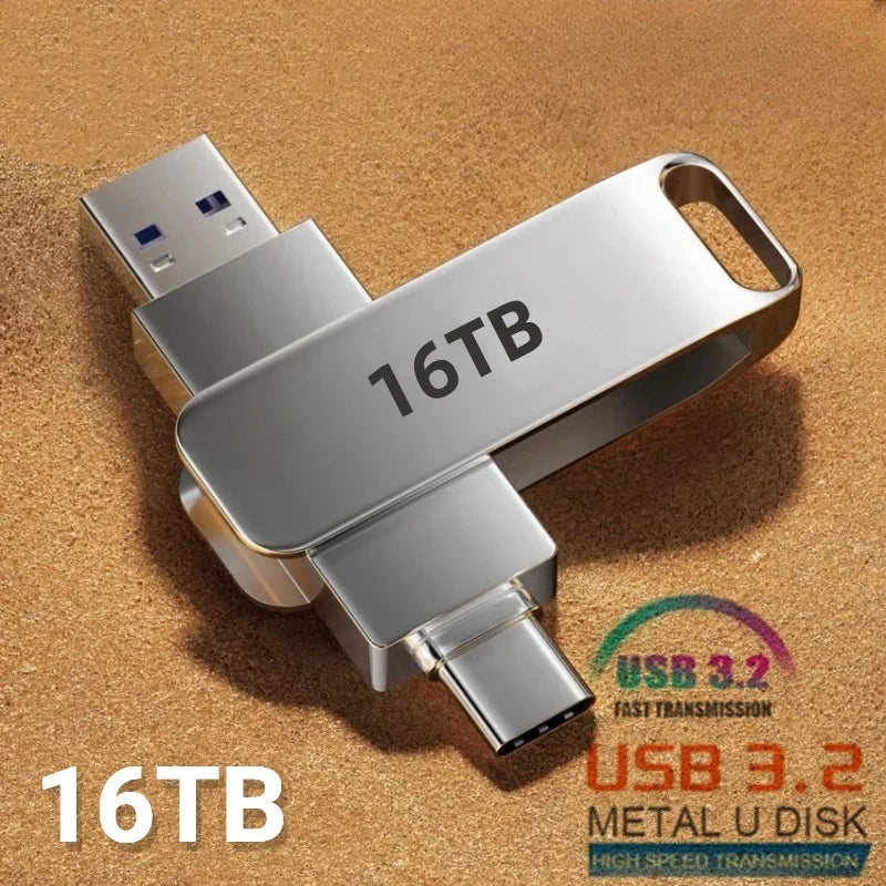 16TB Flash Drive Usb 3.2 Super High Speed Metal Transfer U Disk Pen Drive Waterproof Type C Disk SSD USB Drive Disk