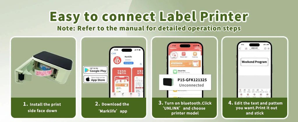 Marklife P15 Label Printer Portable Thermal Printer Inkless Mini Sticker Maker With Adhesive Label Printer As D11/D110/Q30 Print