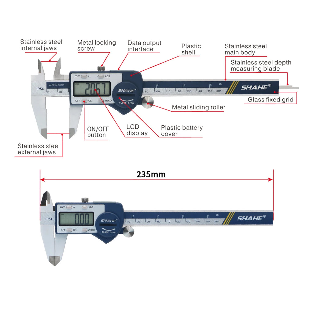 SHAHE IP54 Digital Caliper Electronic Caliper Ruler Digital Vernier Caliper Digital Caliper Stainless Steel Calipers
