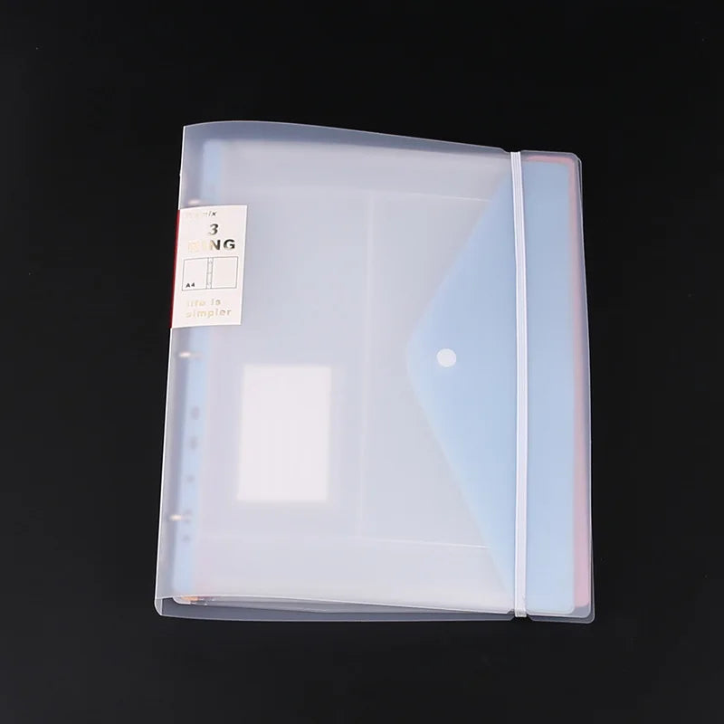 11-hole Loose-leaf File Bag, Transparent 3-hole Folder+6pcs Binder Pockets Document Pouch for Office and School Supply