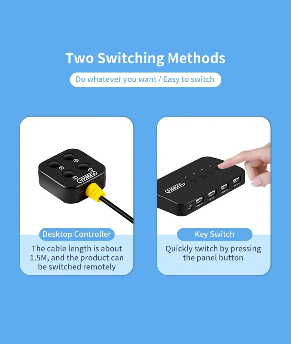 USB KVM Switch Adapter 2 Input 4 Output USB Switch KVM Switcher Printer Sharer For Computer Keyboard Mouse Sharer Controller