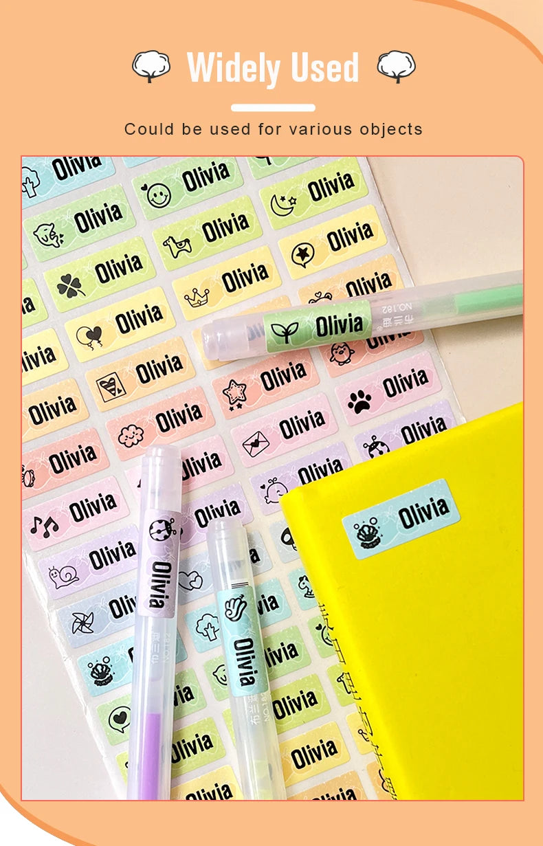 60/500pcs Name Tag Sticker Custom Waterproof Kawaii Stickers Decals Personalized First Name Label for Children School Stationery