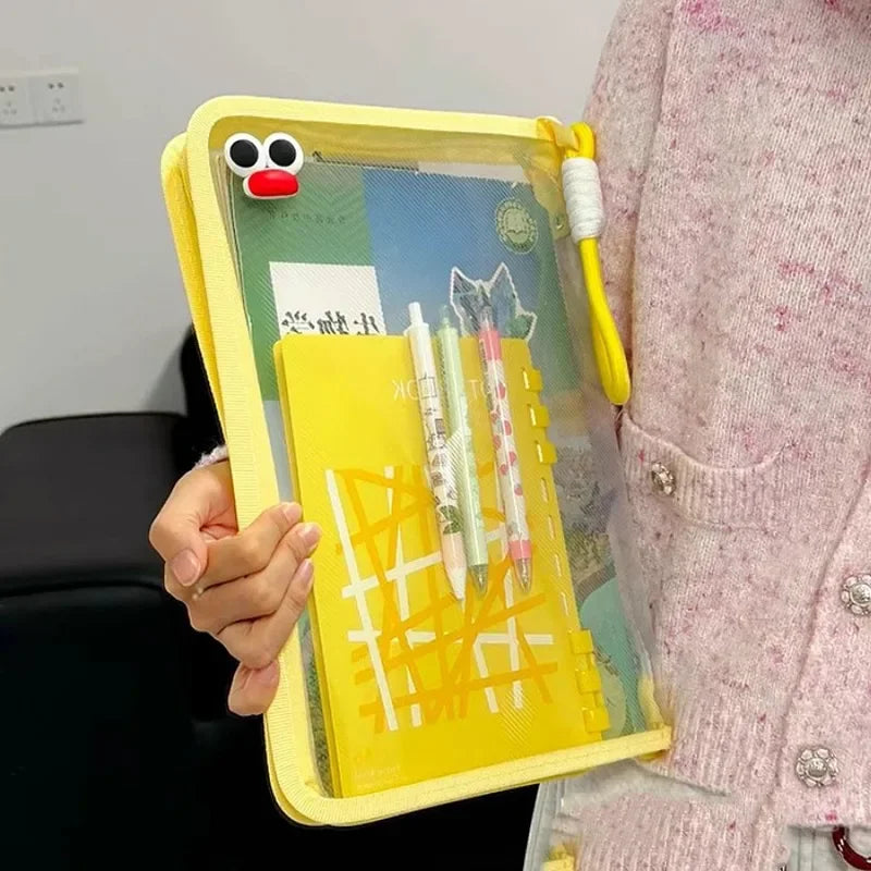Macaron Transparent A4 File Bag Large-capacity Textbook Storage Zipper Student Hand-held Thickened Waterproof Storage Bag